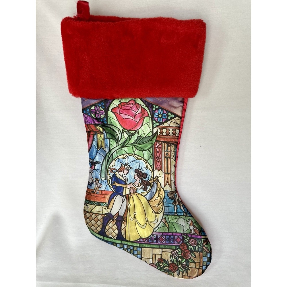 DISNEY‎ PRINCESS CHRISTMAS STOCKING~BELLE~Beauty & Beast Stained Glass Effect